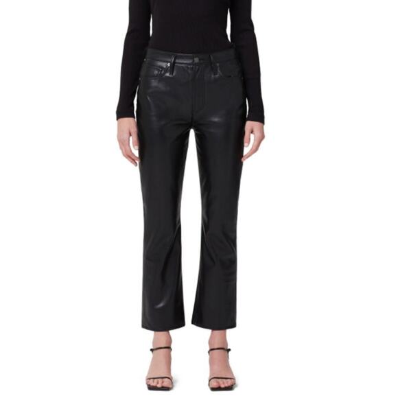 Citizen Of Humanity Isola Black Cropped Bootcut Leather Pants Size 25